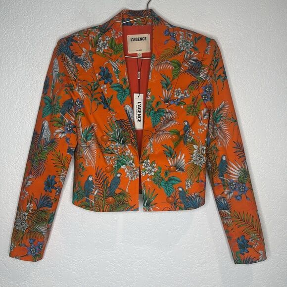 NWT L AGENCE Inez Floral Print Crop Blazer
In Orange Multi Parrot Size 6 - Picture 2 of 12